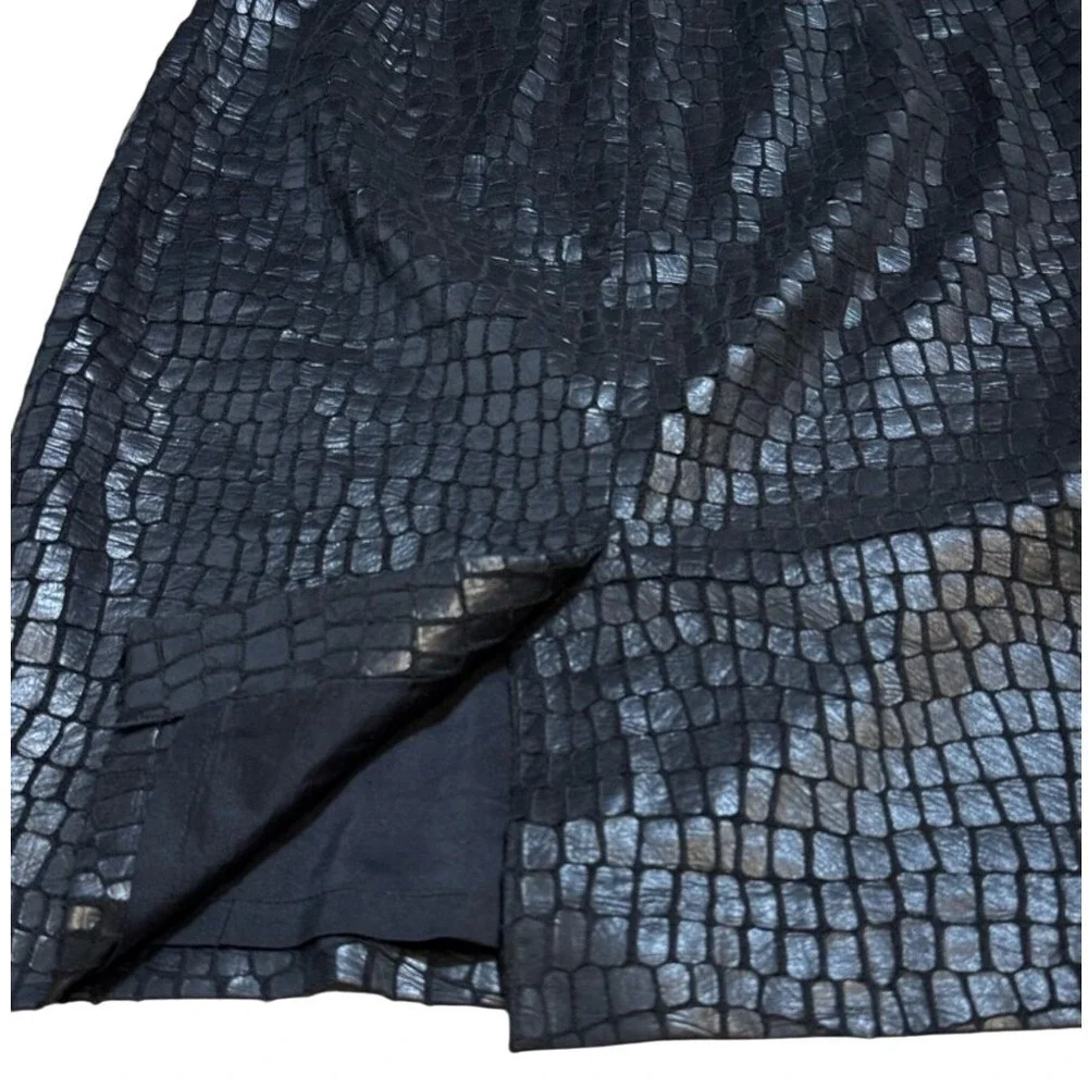 Black Croc Embossed Pencil Skirt Faux Leather Y2K Anne Klein Size 6 Maximalism